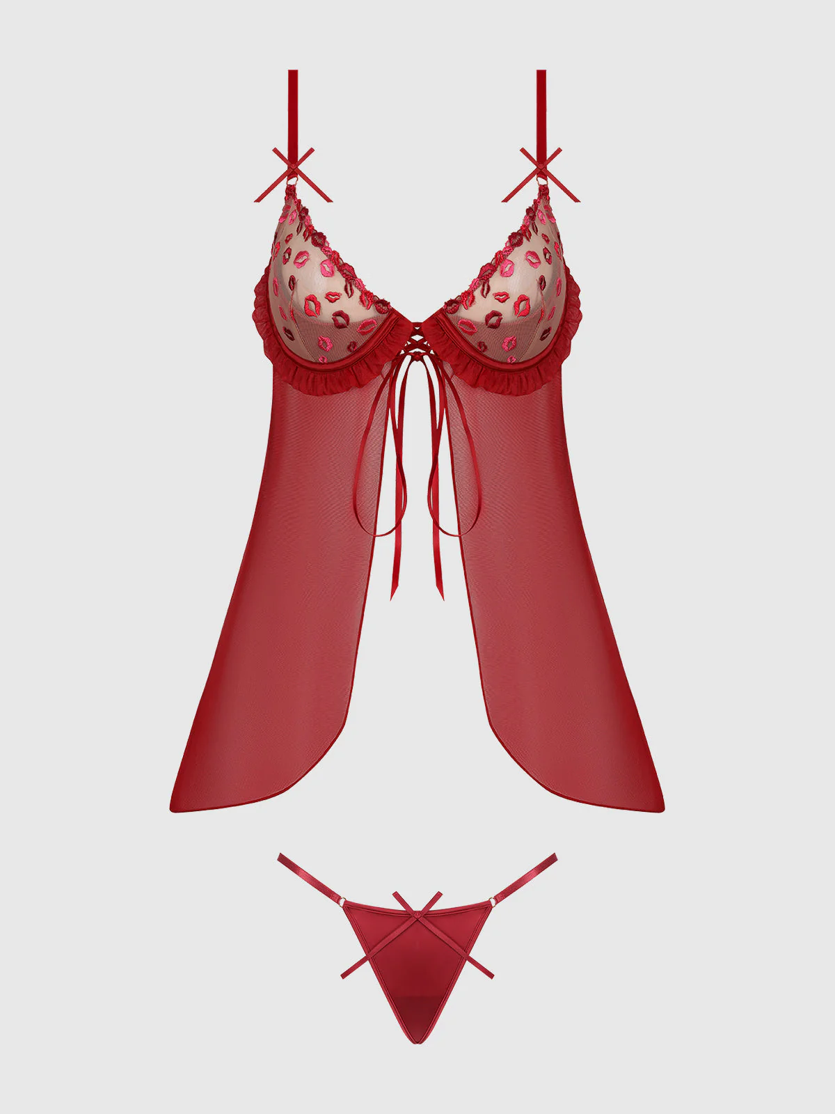 Angelica Lips Embroidery Babydoll Set - Image 6