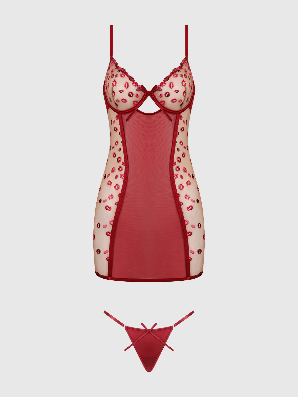 Angelica Lips Embroidery Open Bow Back Chemise Set - Image 6