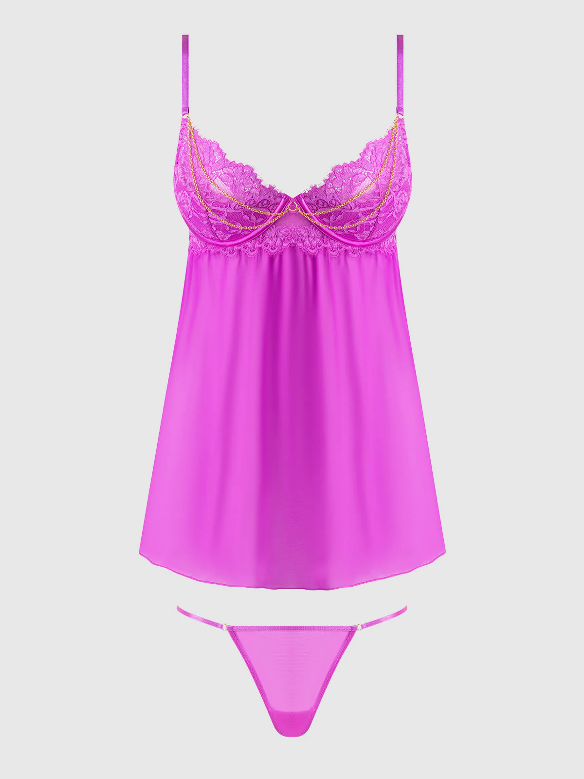 Arianna Lace & Chains Underwire Babydoll Set - Image 6