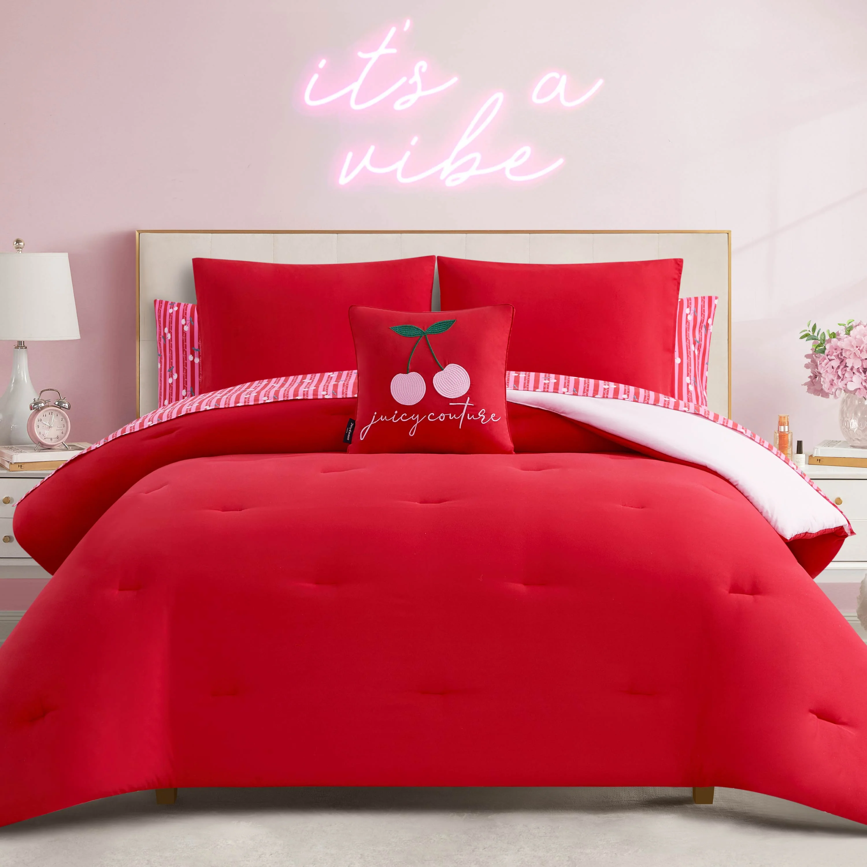 Cherry Script Solid Reversible Bed in a Bag Bedding Set - Image 3