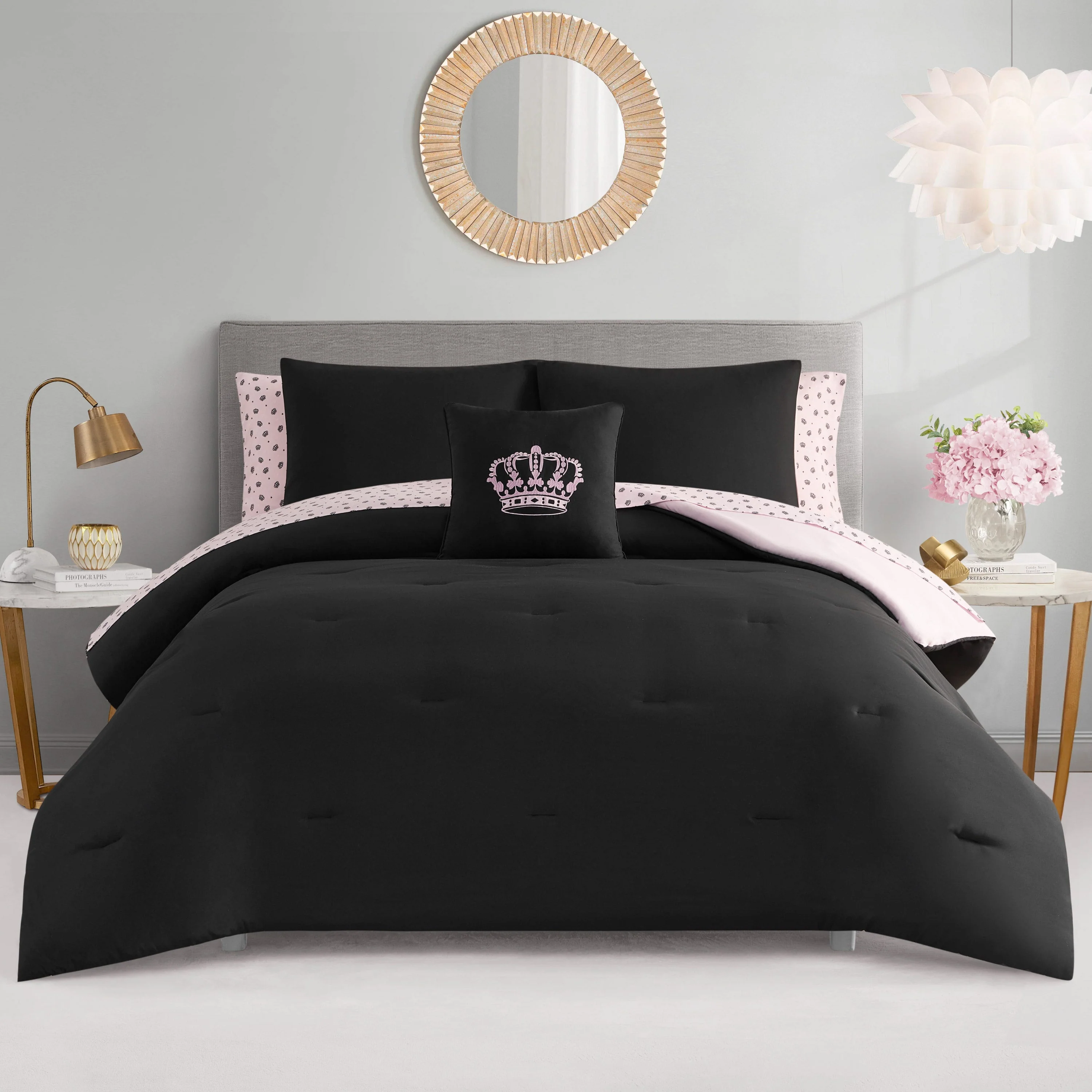 Crown Sparkle Solid Reversible Bed in a Bag Bedding Set
