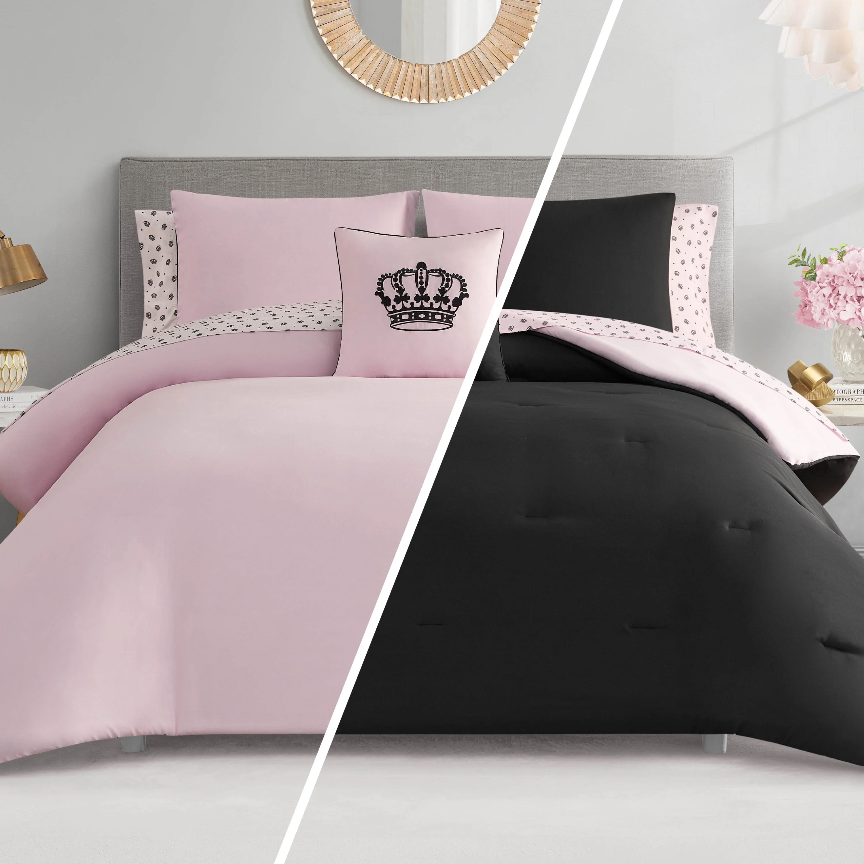 Crown Sparkle Solid Reversible Bed in a Bag Bedding Set - Image 2