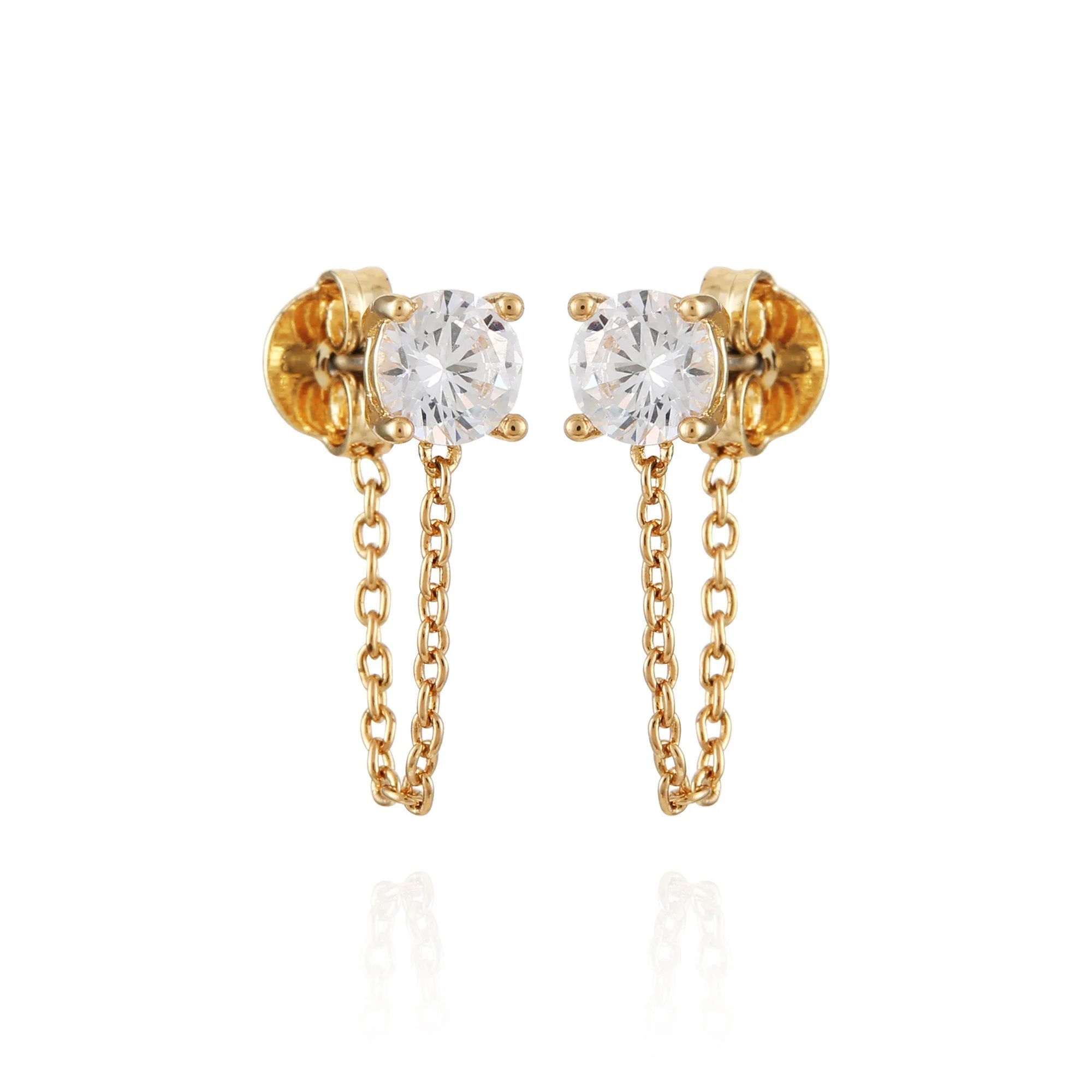 Crystal Stud Chain Dangle Drop Earrings