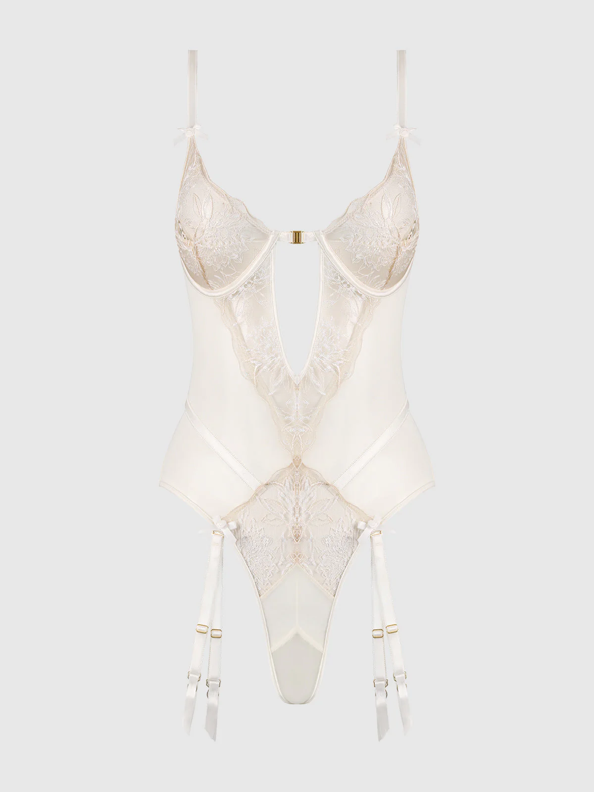 Delfina Embroidered Backless Teddy With Garters - Image 8