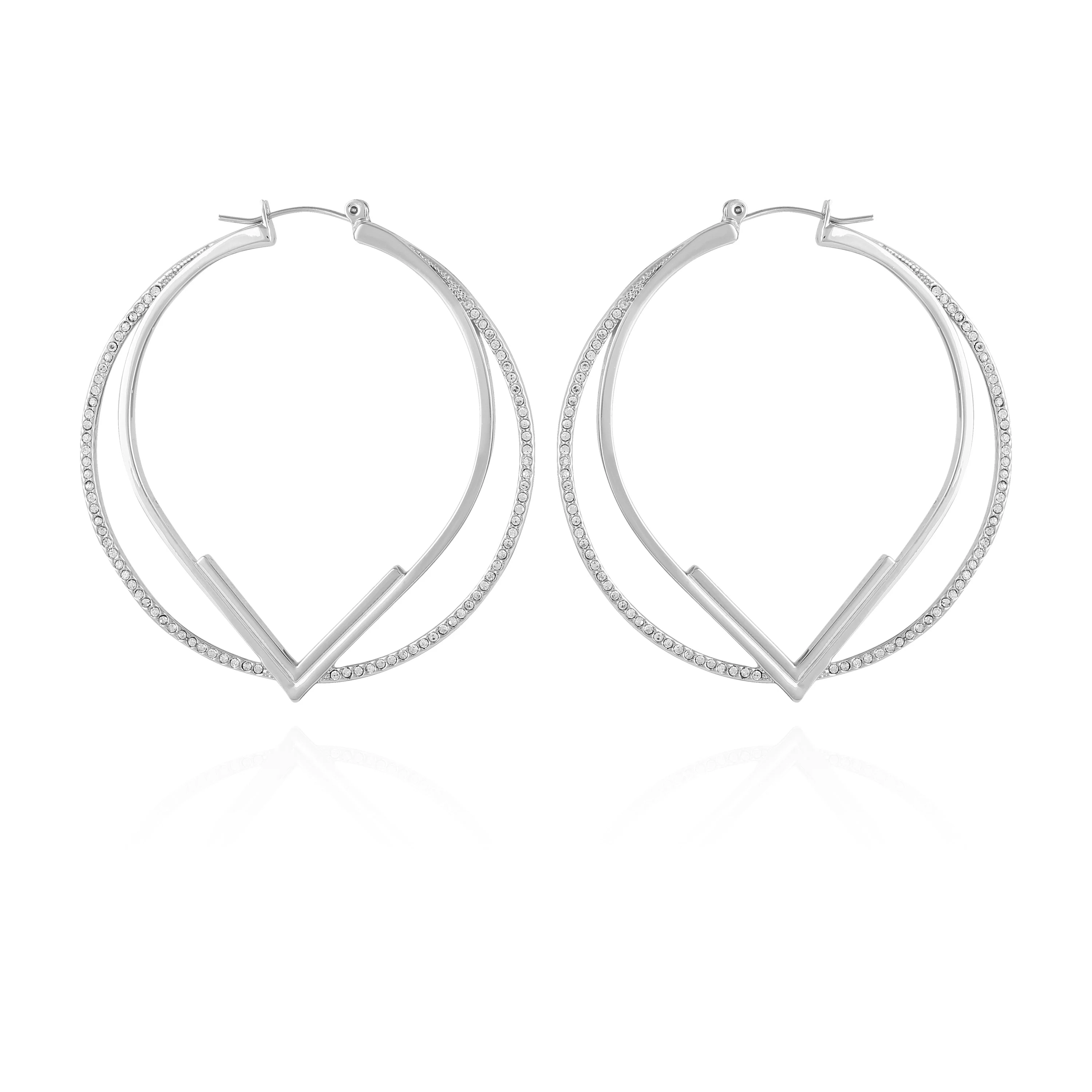 Double Hoop V Pave Earrings