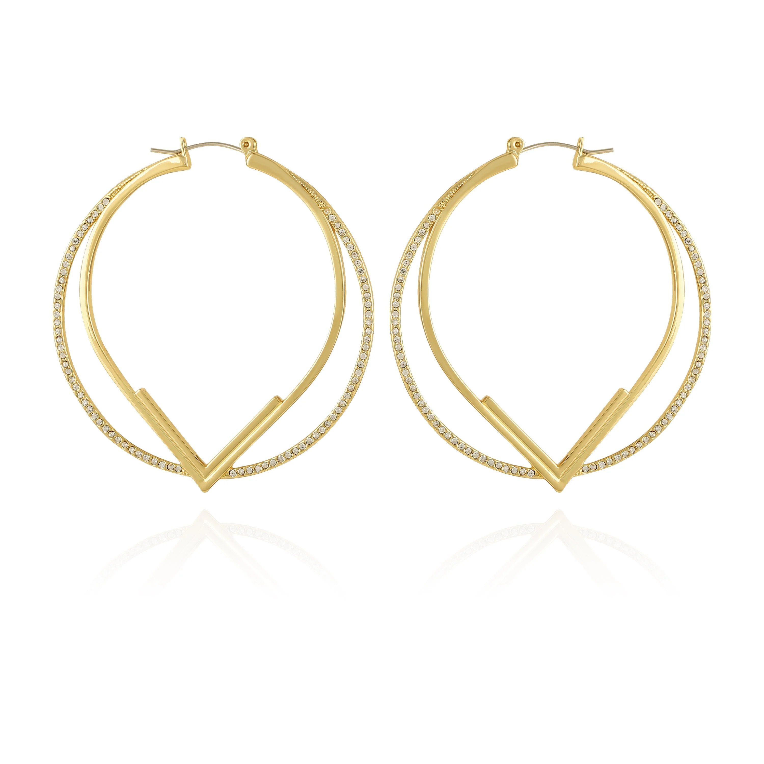 Double Hoop V Pave Earrings