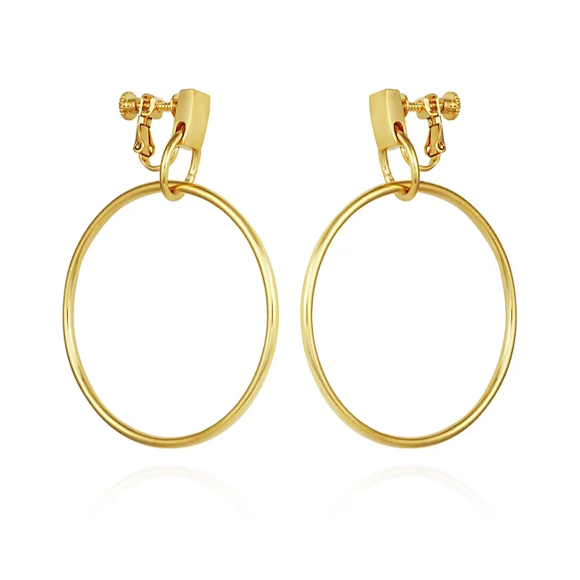 Drop Hoop Clip On Earrings