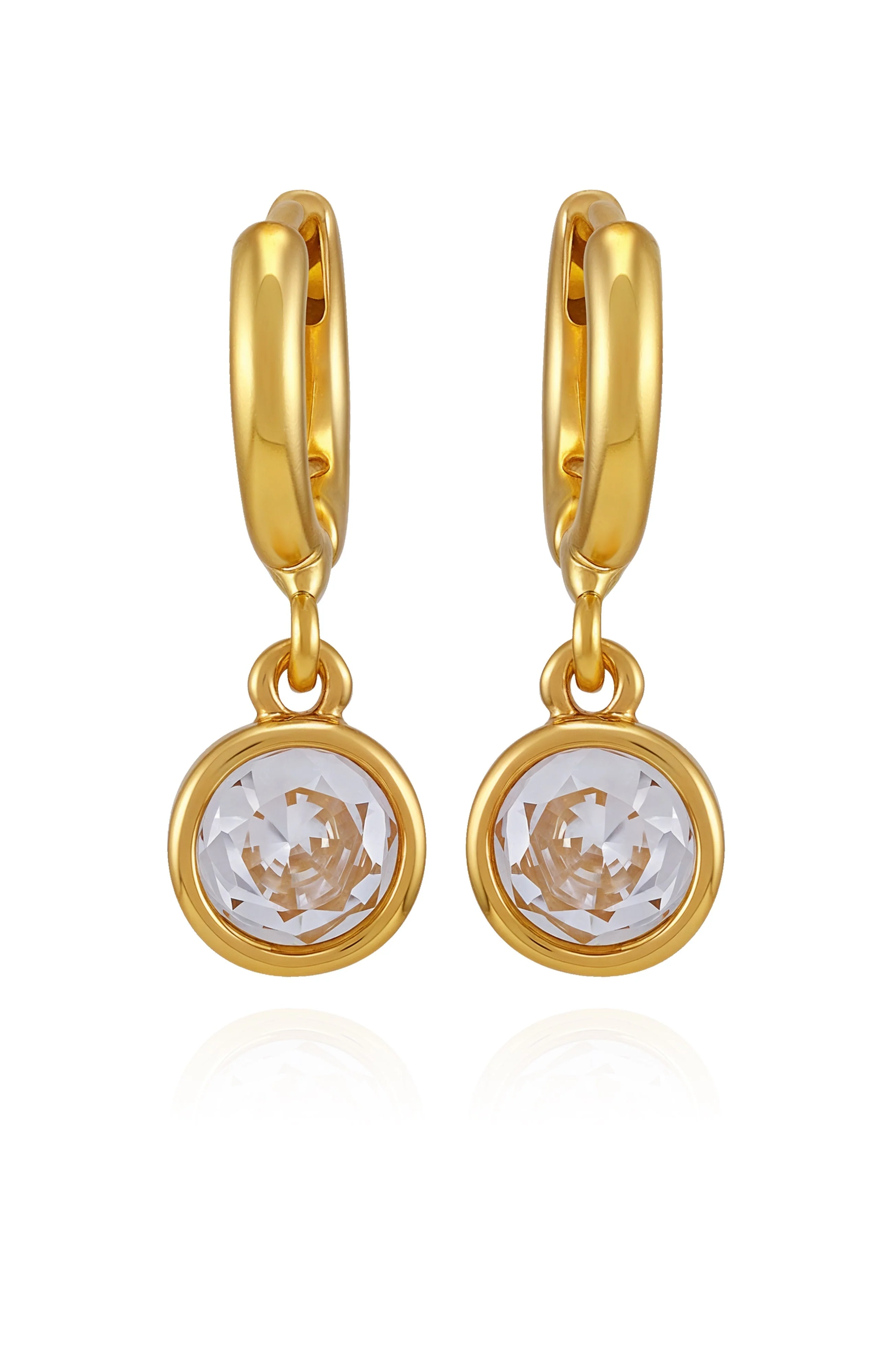 Gold Tone Cubic Zirconia Drop Huggie Hoop Earrings