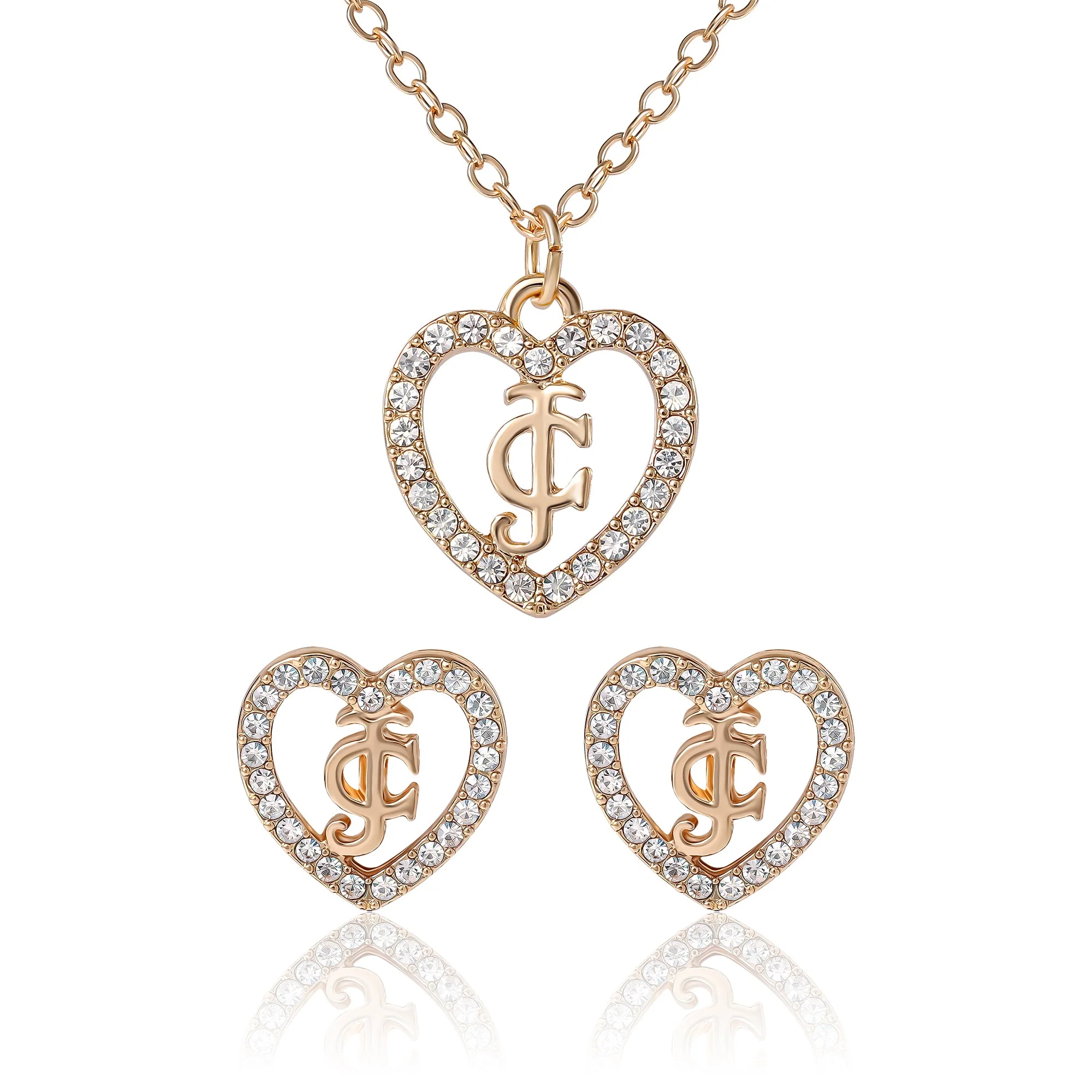 Gold-Tone Pavé Heart Necklace & Stud Earrings Set
