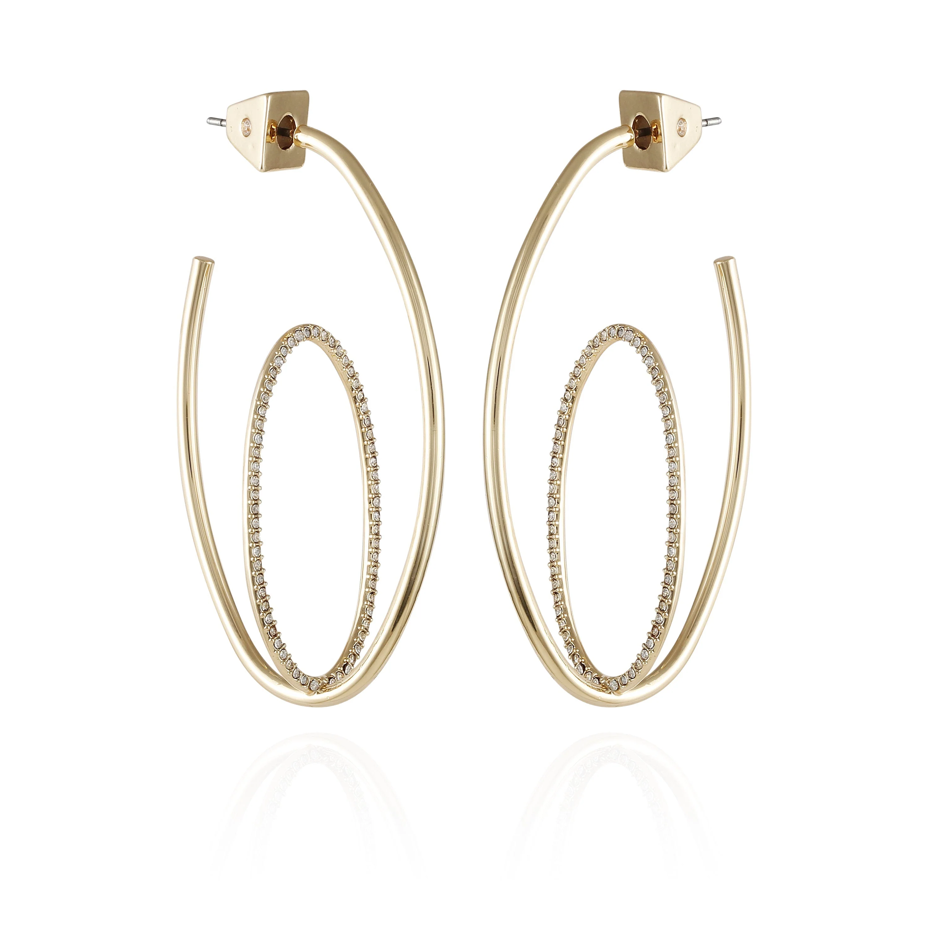 Goldtone Crystal Stone Orbital Hoop Earrings