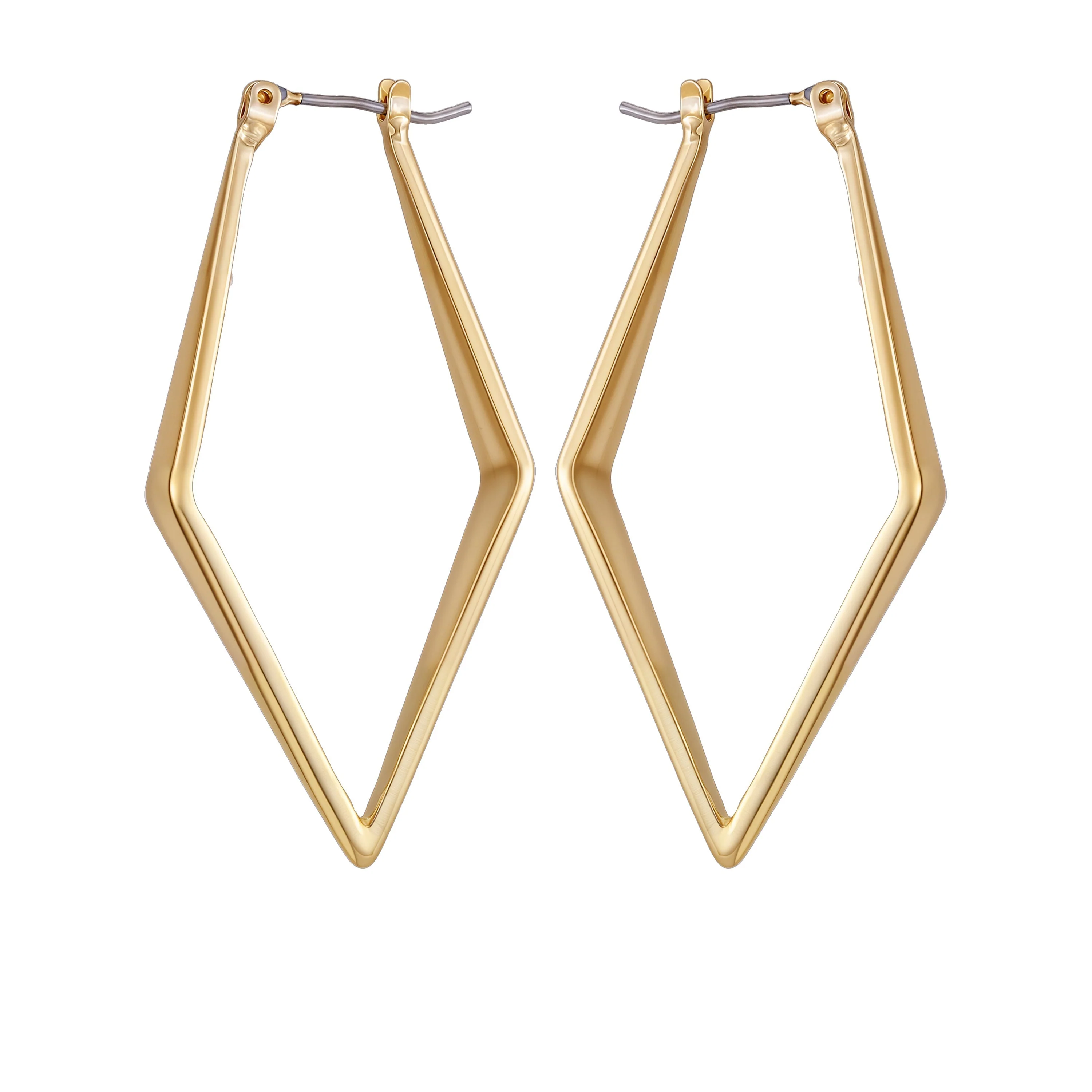 Goldtone Diamond Shaped Hoop Earrings
