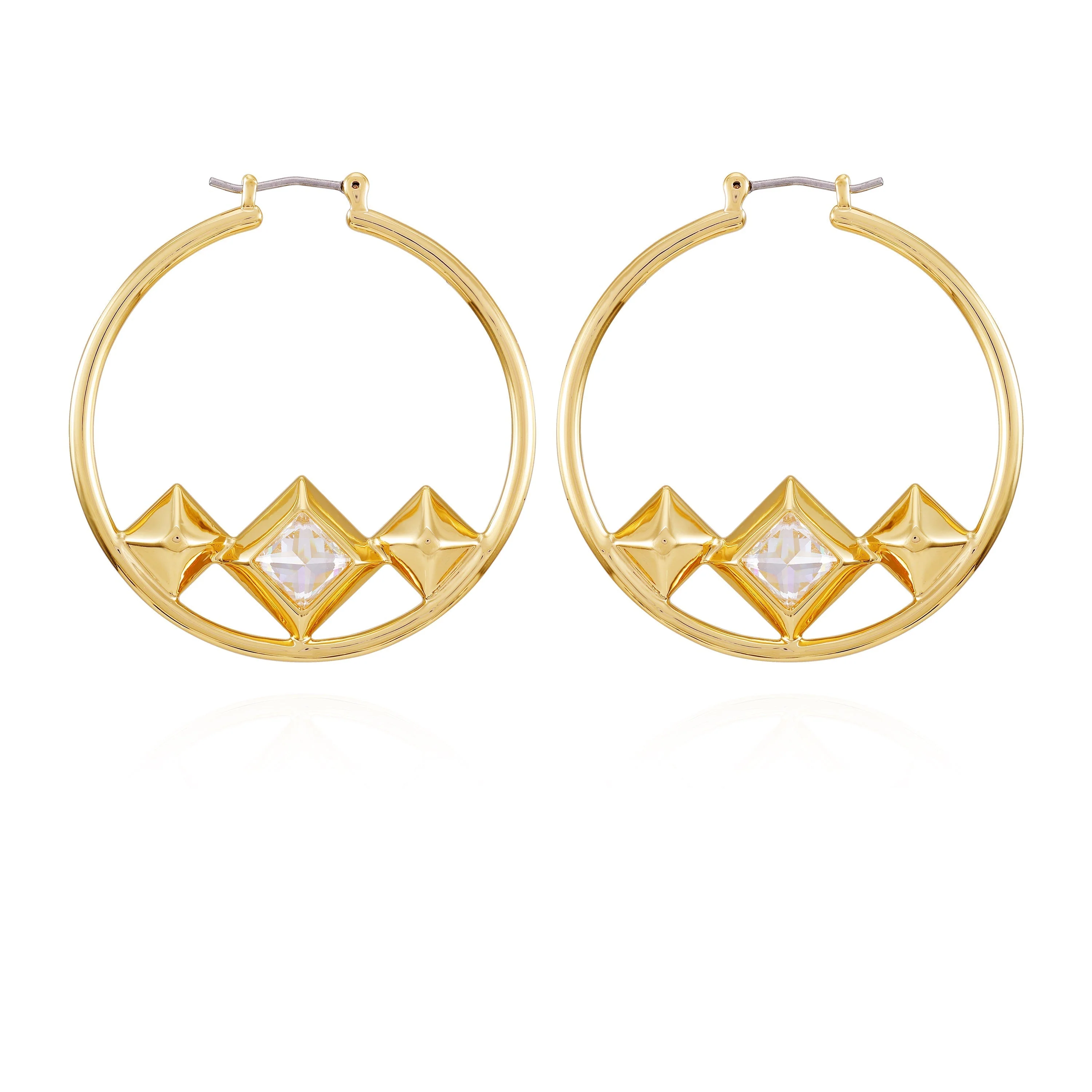 Goldtone Floating Crystal Hoop Earrings