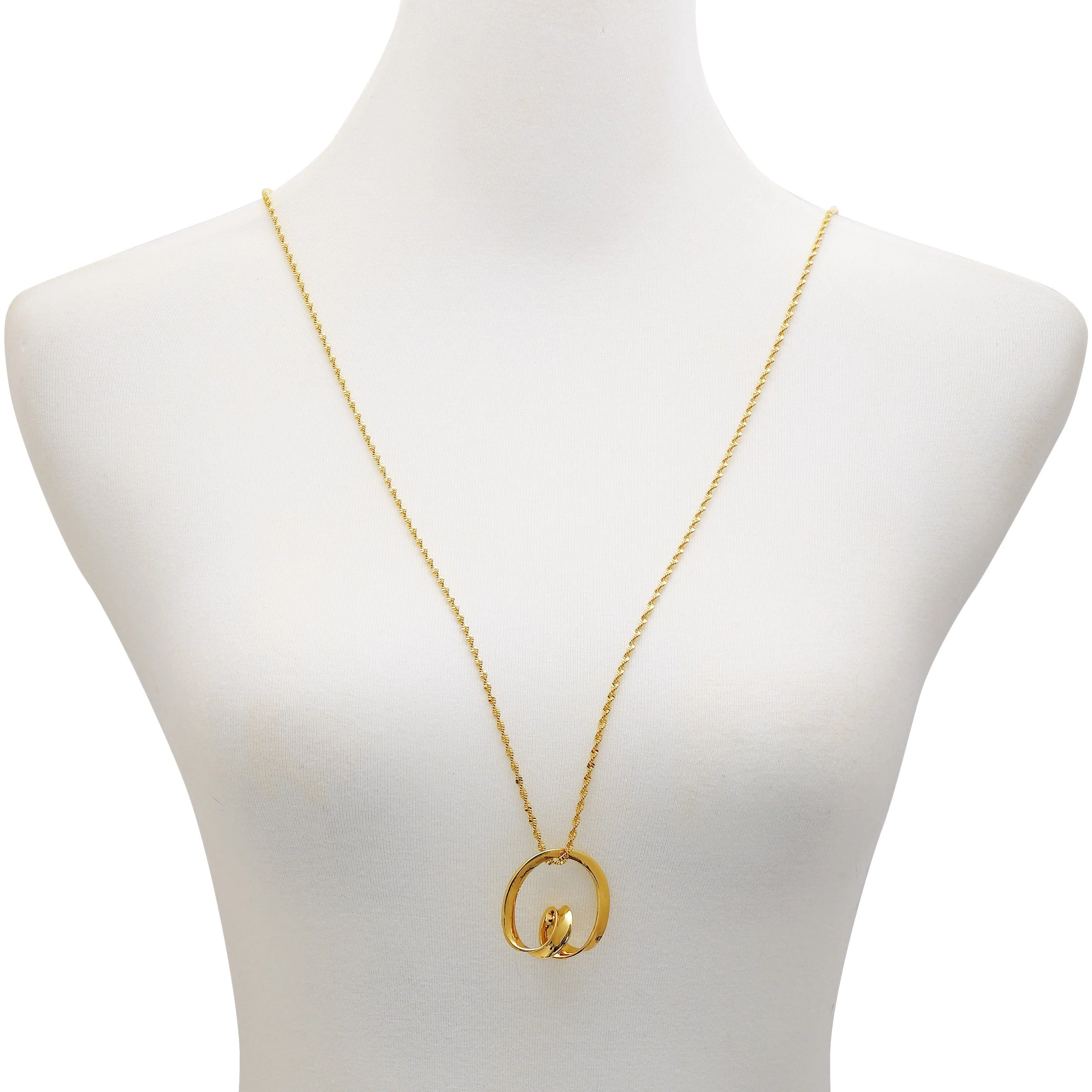 Goldtone Herringbone Chain Long Necklace - Image 2