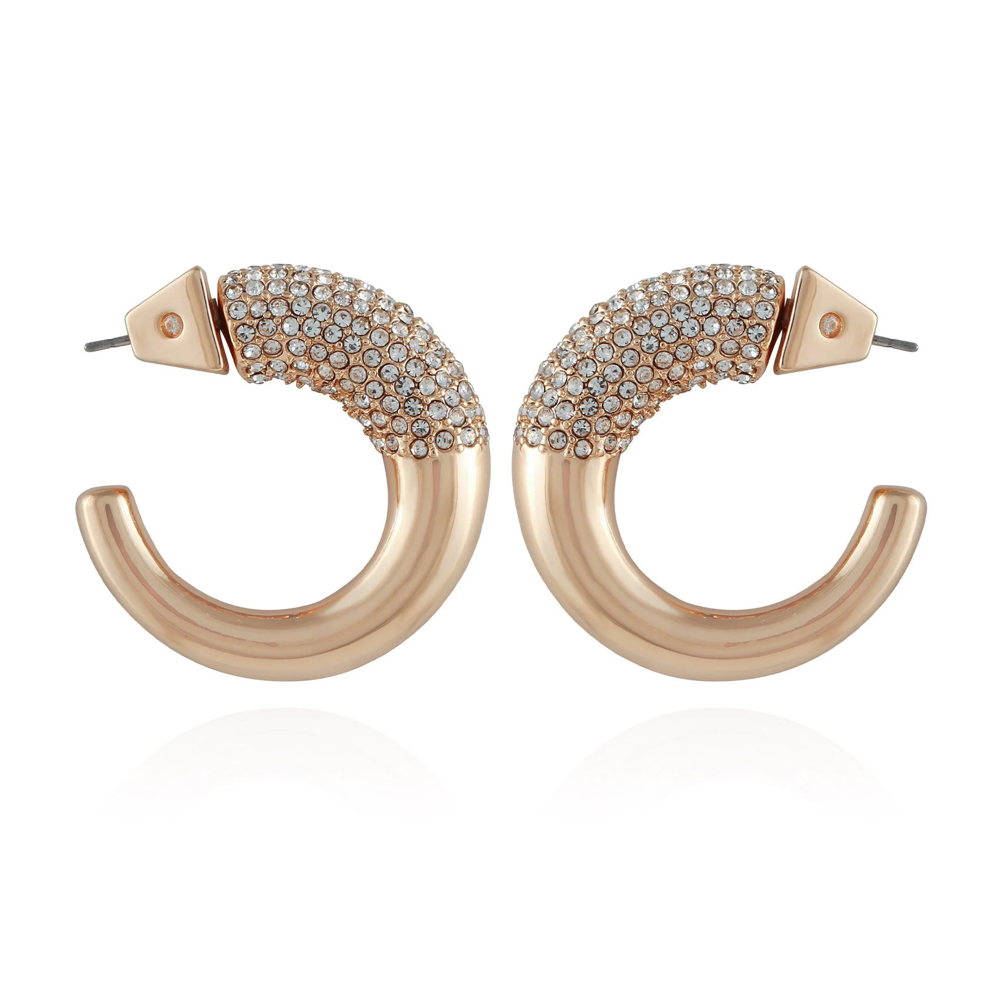Goldtone Pave Crystal Stone Open Hoop Earrings