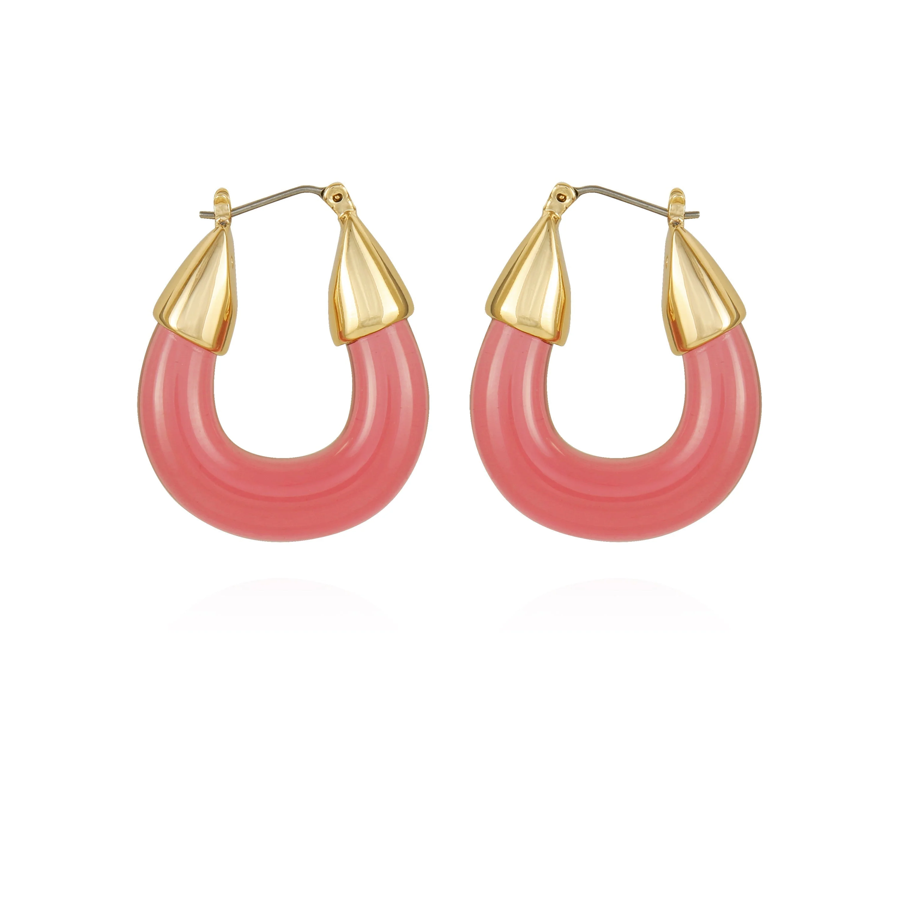 Goldtone Pink Candy Hoop Earrings