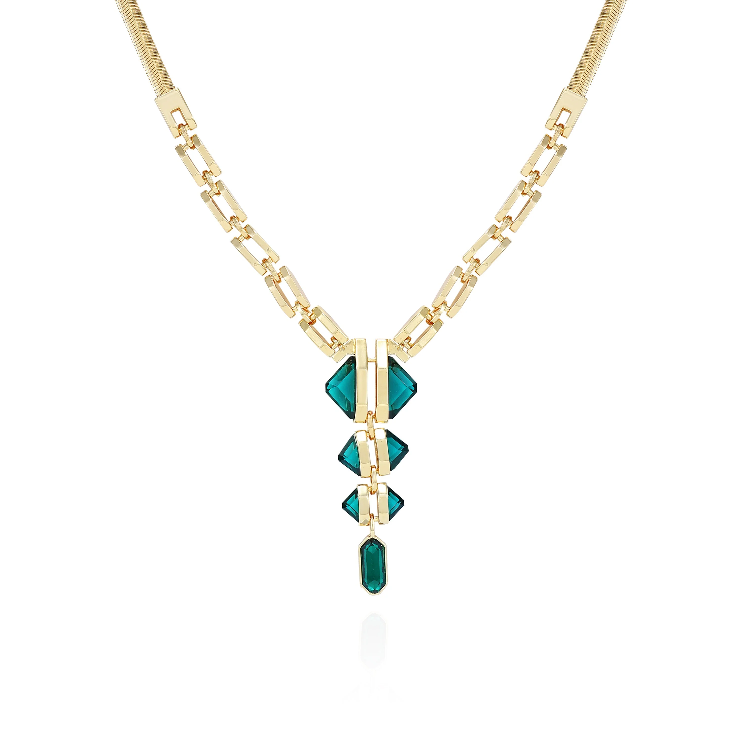 Goldtone Tri Blue Zircon Stone Drop Pendant Necklace - Image 2