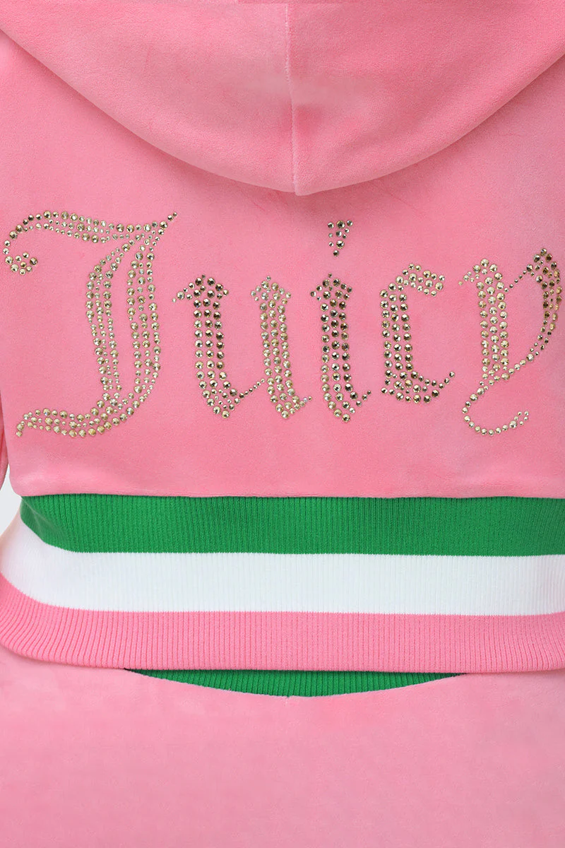Heritage Stripe Bling Velour Zip Hoodie - Image 4