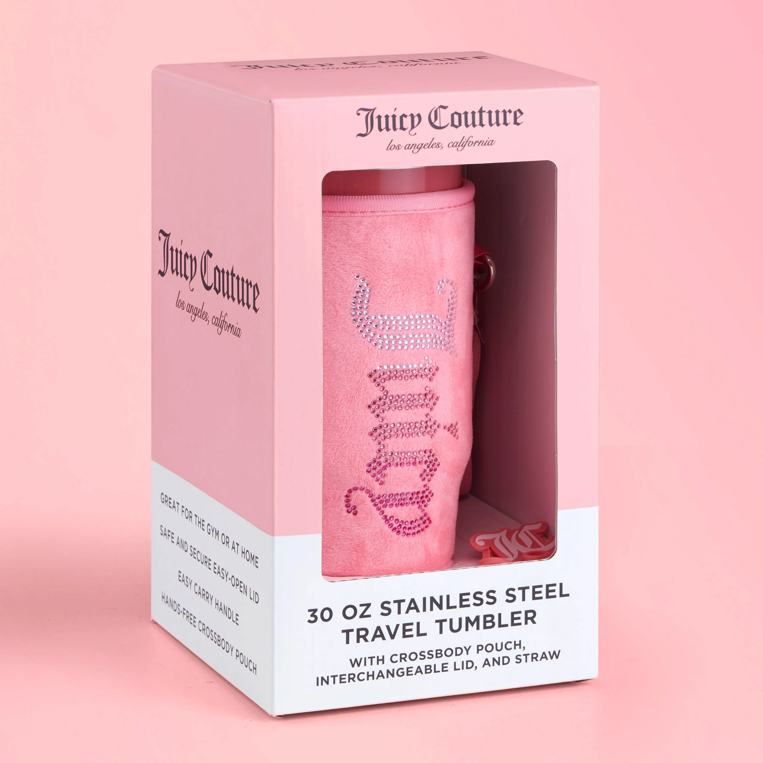 Jetsetter Hydration Stainless Steel Tumbler with Handle, Straw & Topper with Velour Crossbody Pouch - Image 7
