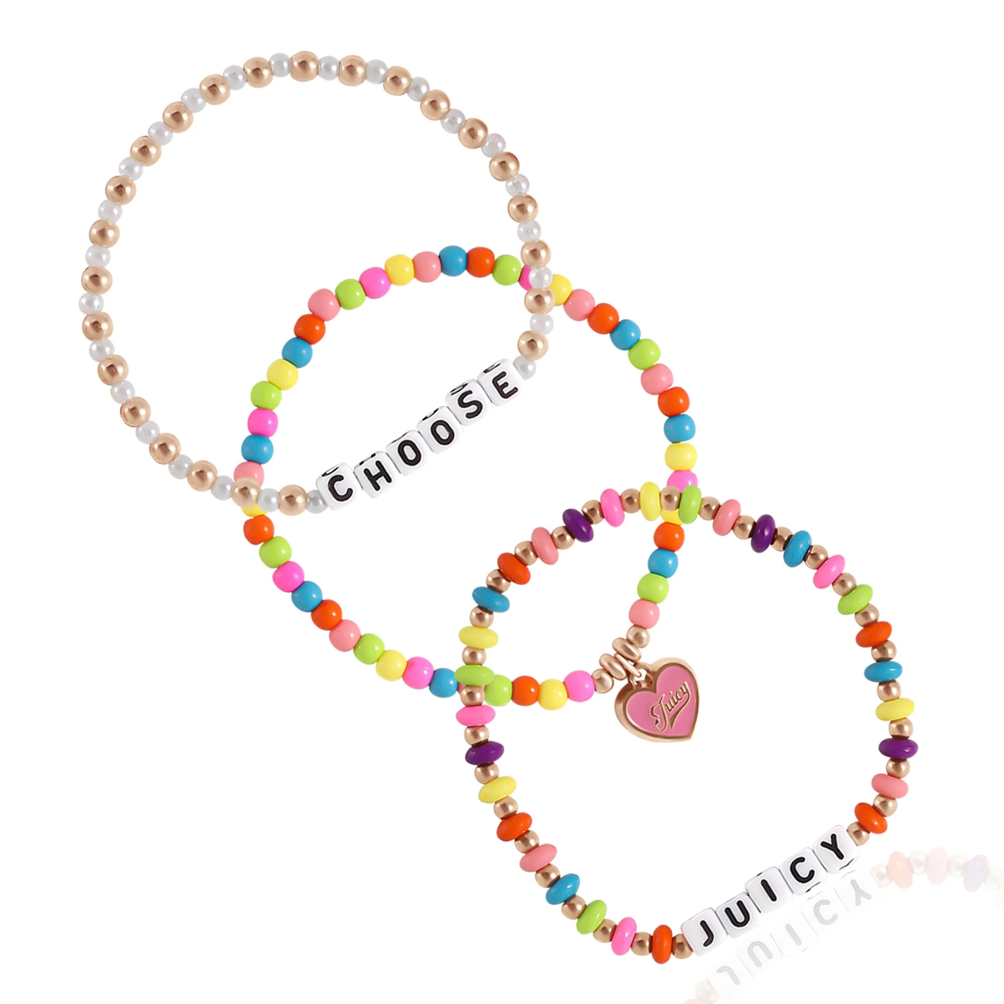 Kids Choose Juicy Heart Charm 3 Piece Stretch Beaded Bracelet Set - Image 4