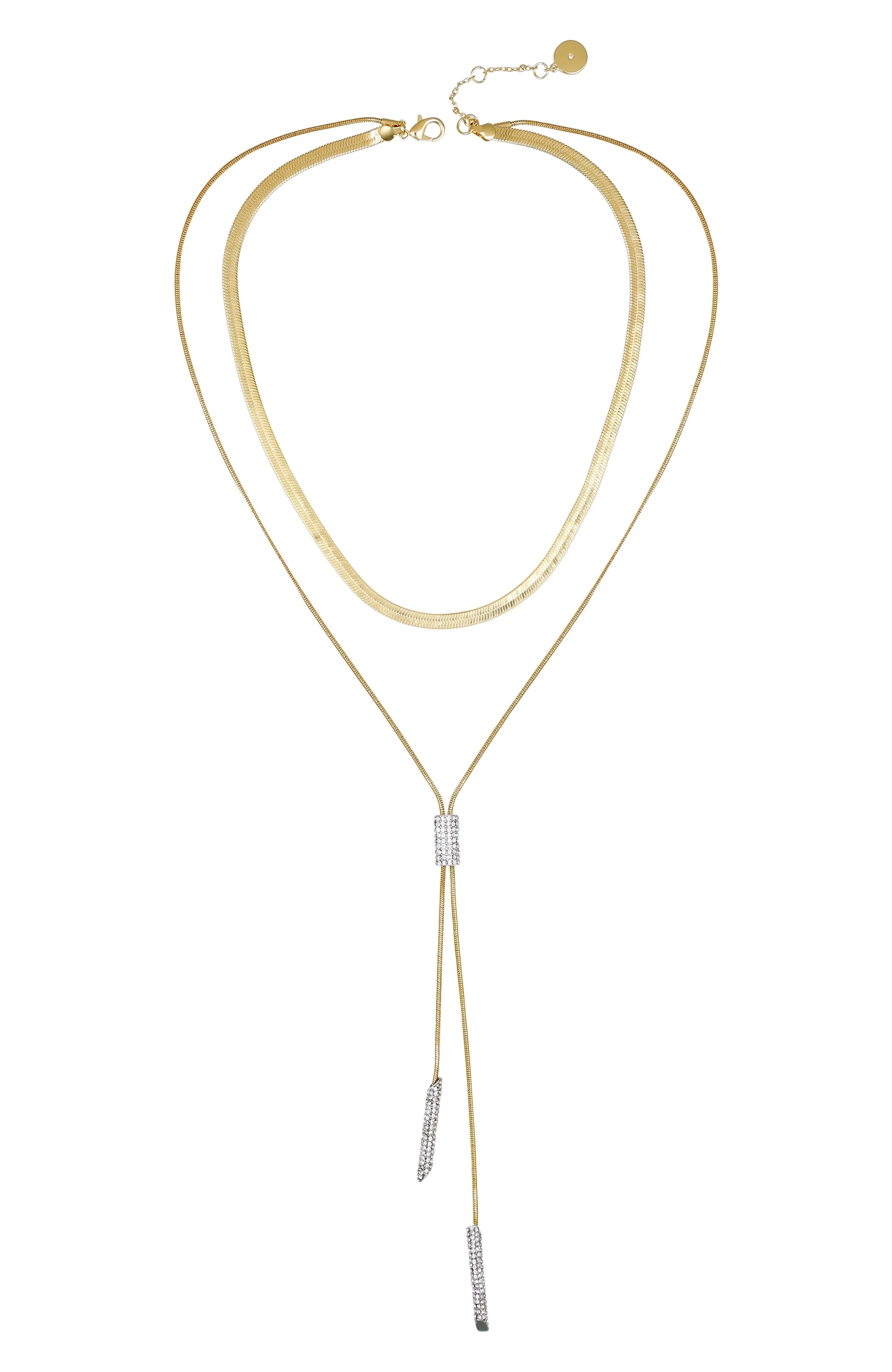 Layered Goldtone & Crystal Pendant Necklace - Image 2