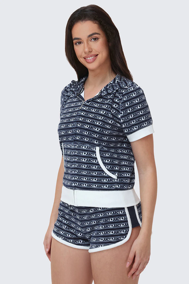 Logo Stripe Short Sleeve Zip Hoodie - Image 5