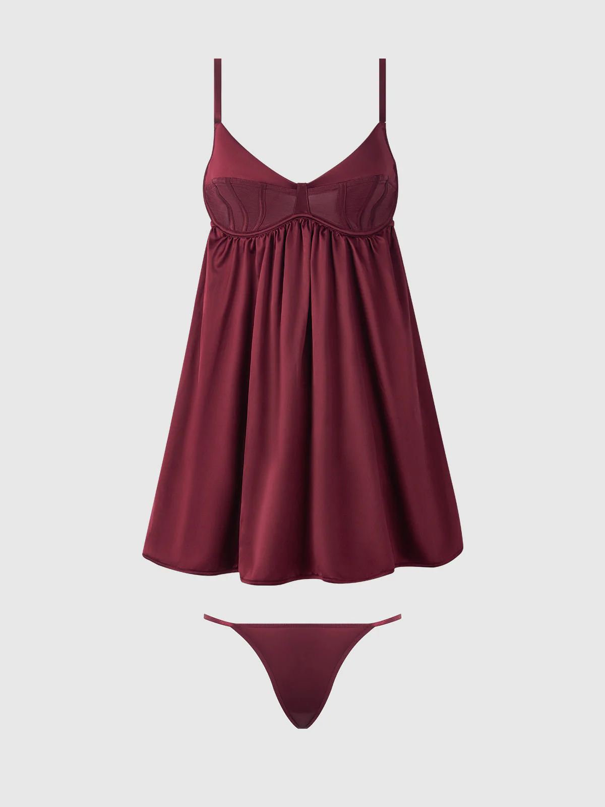 Petra Satin & Mesh Unlined Corset Cup Babydoll Set - Image 9