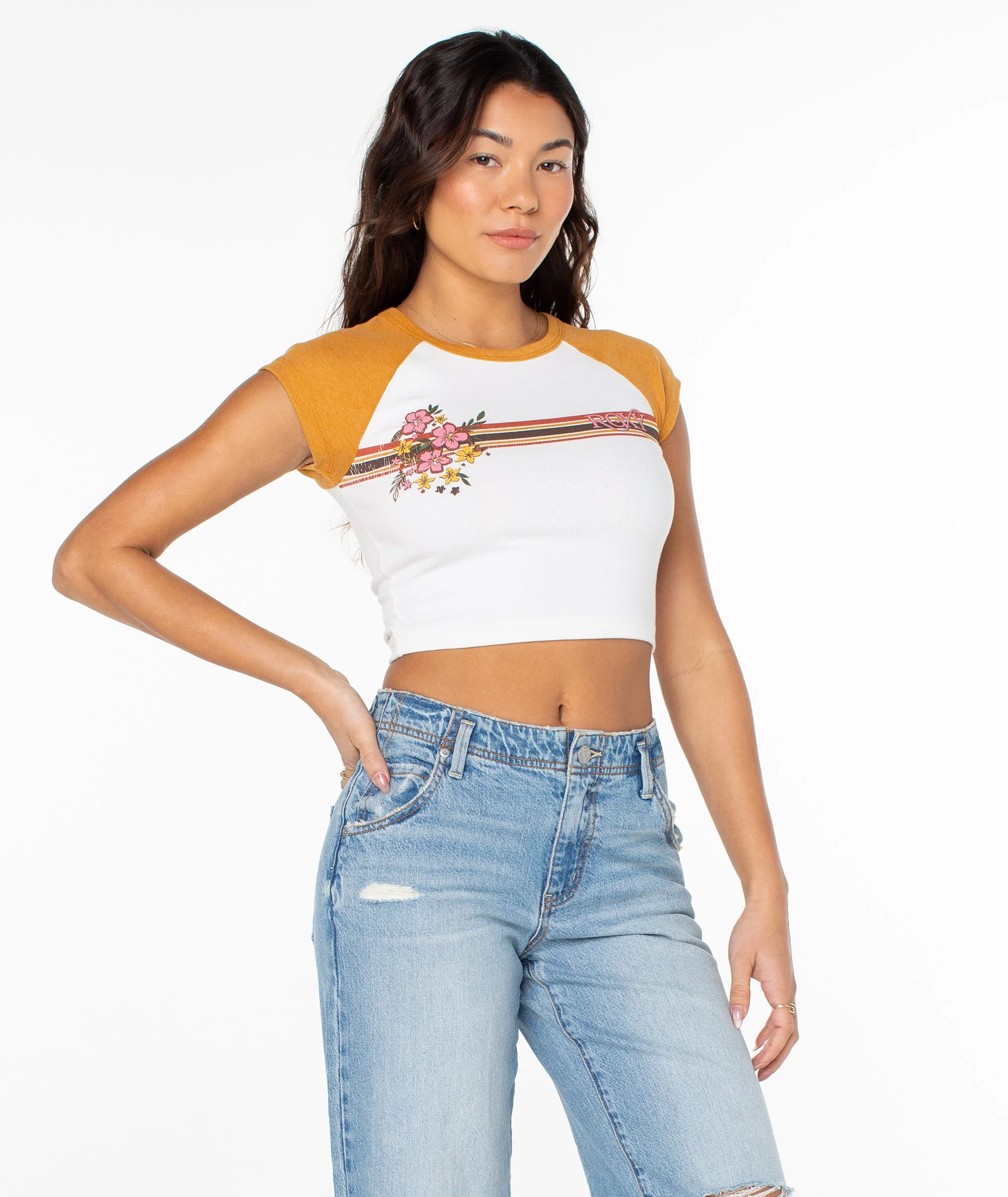 Retro Heritage Striped Cropped Baby Tee - Image 2