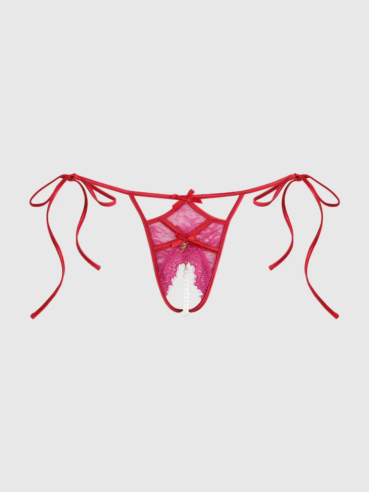 Rosalind Lace Crotchless & Pearl Tie Side Bikini - Image 7