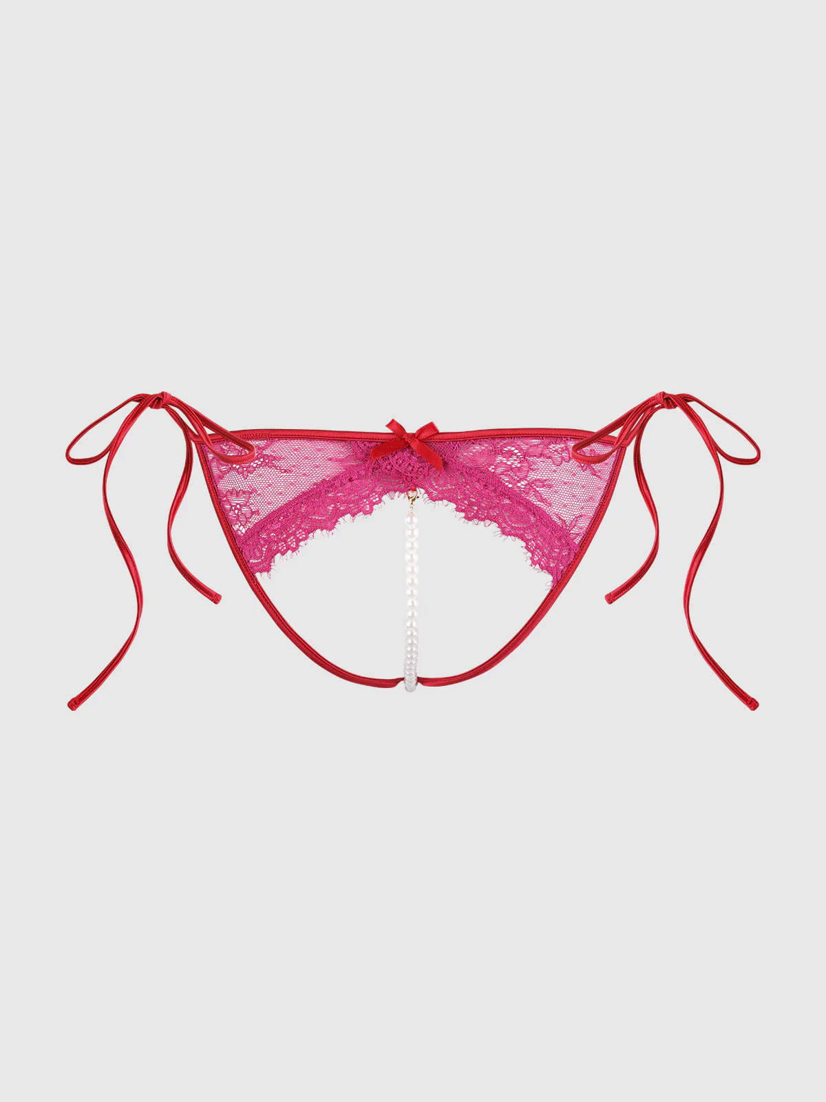 Rosalind Lace Crotchless & Pearl Tie Side Bikini - Image 8
