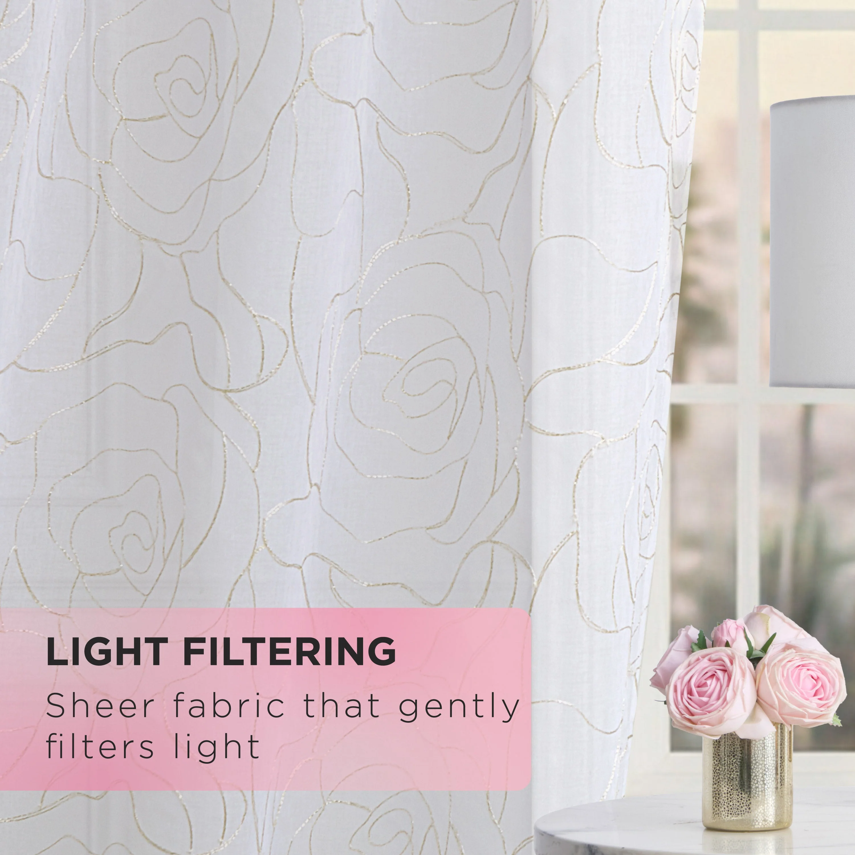 Rose Swirl Sheer Window Curtains - Image 6