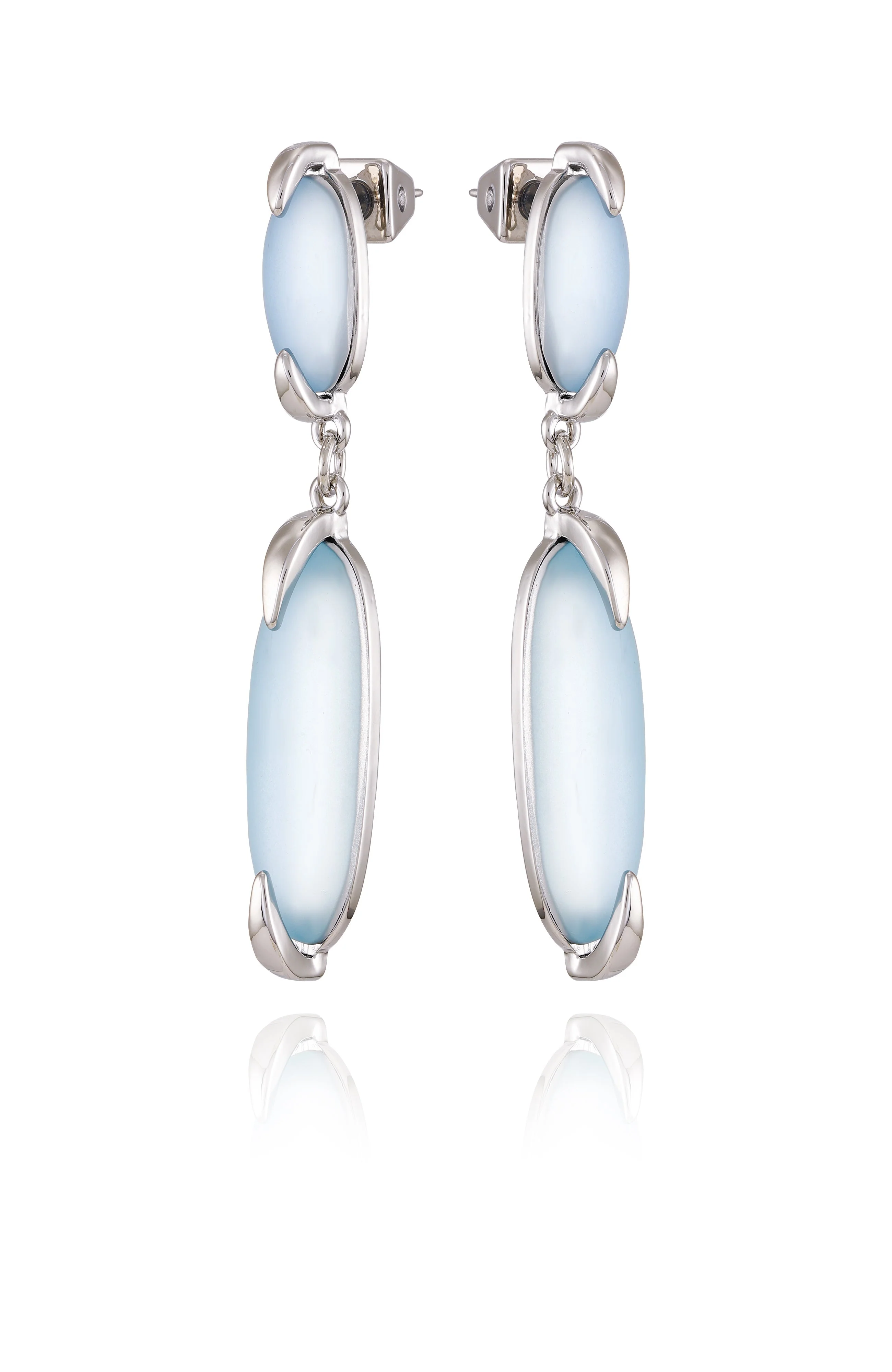 Silvertone & Blue Stone Drop Earrings - Image 2