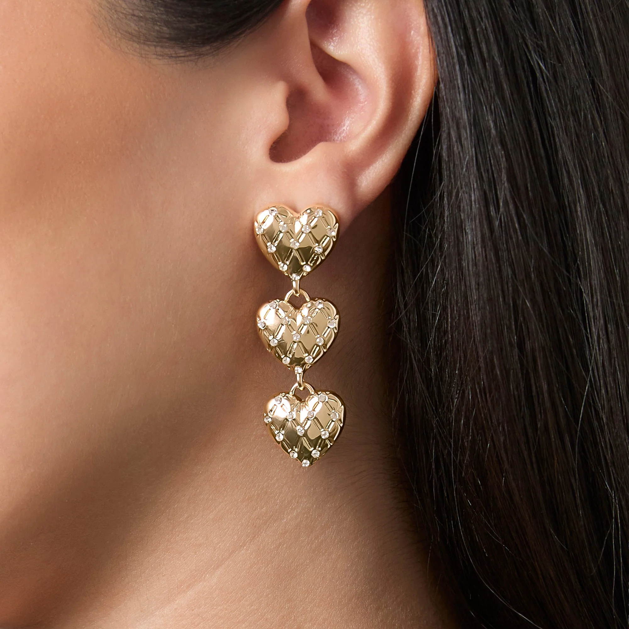 Triple Heart Drop Earrings - Image 2