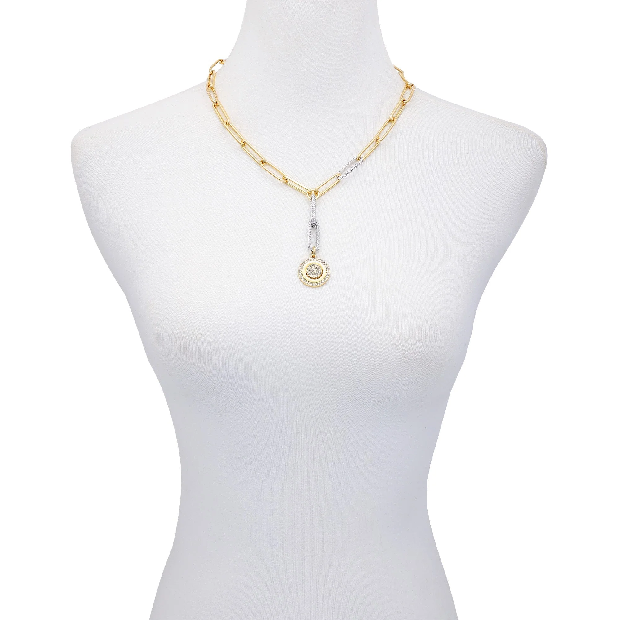 Two Tone Coin Pendant Y Necklace - Image 2