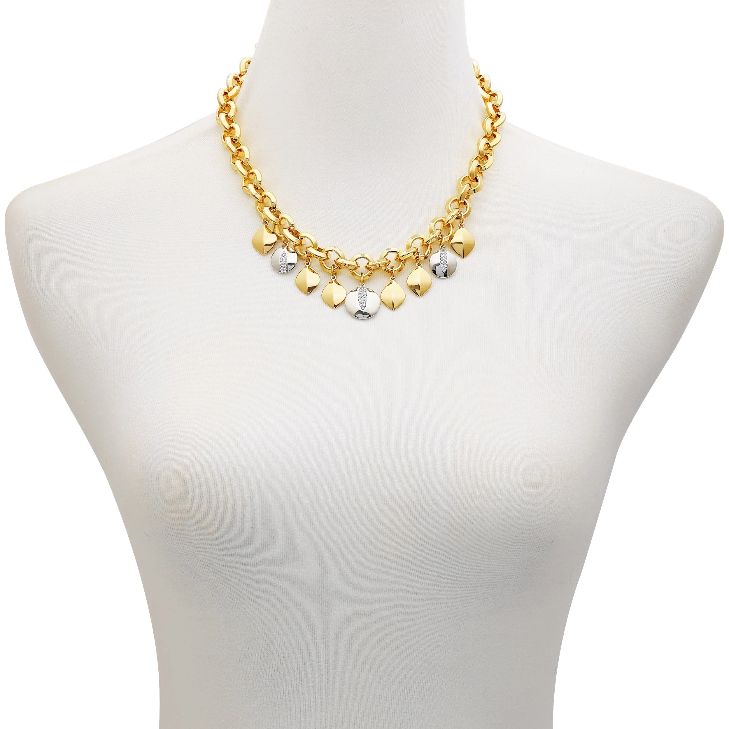Two Tone Gilded Leaf Charm Statement Necklace - Image 2