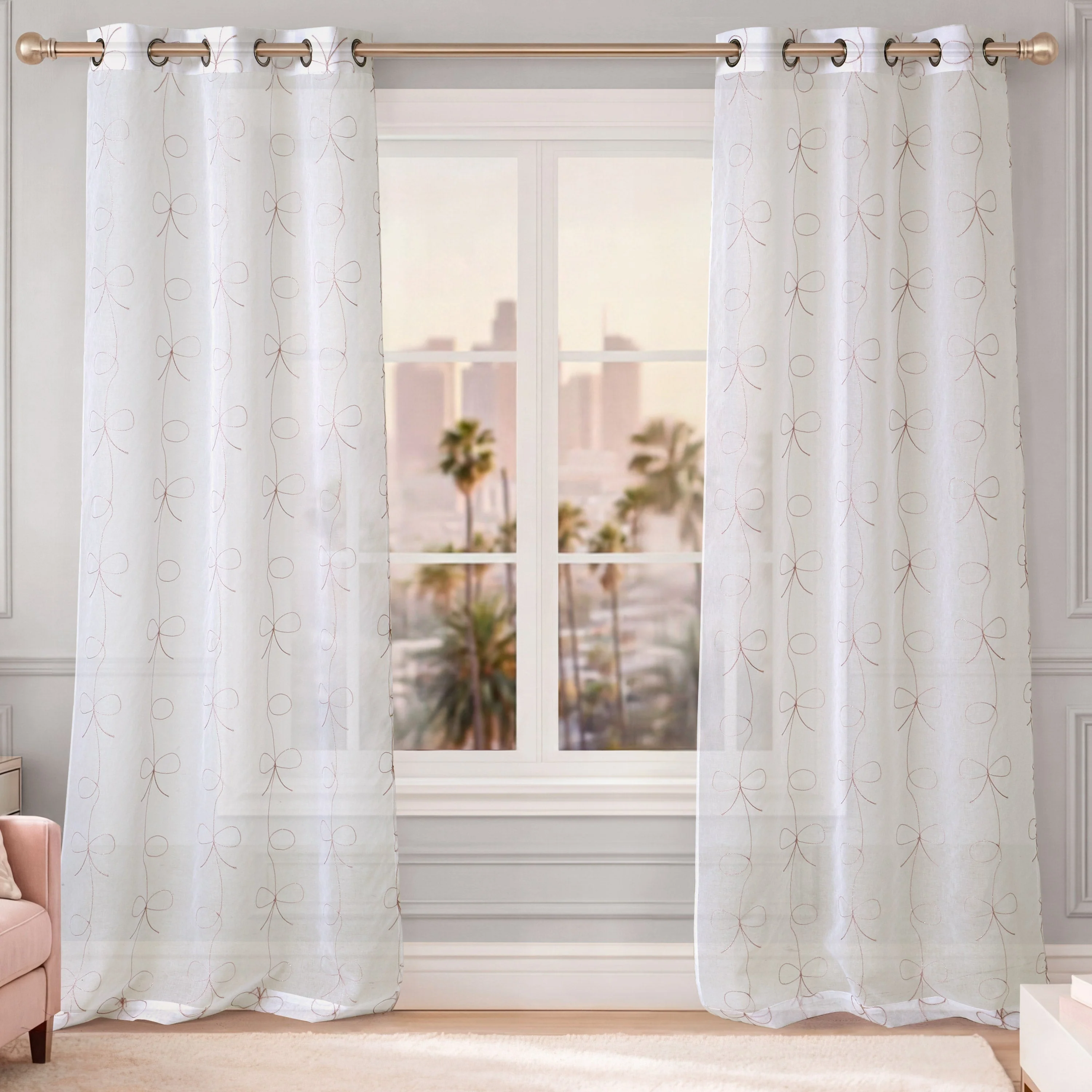 Vertical Bow Ribbon Sheer Window Curtains