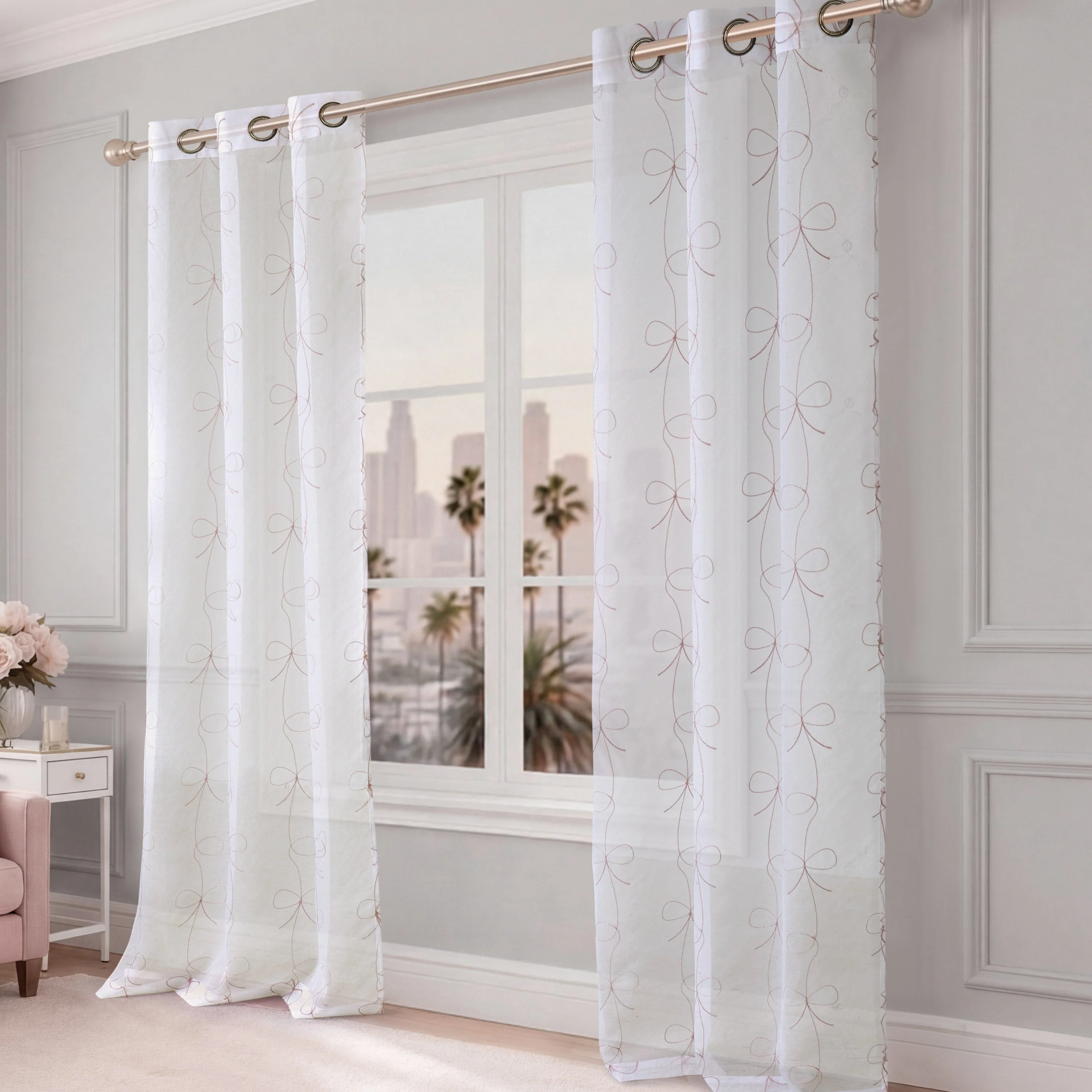 Vertical Bow Ribbon Sheer Window Curtains - Image 2