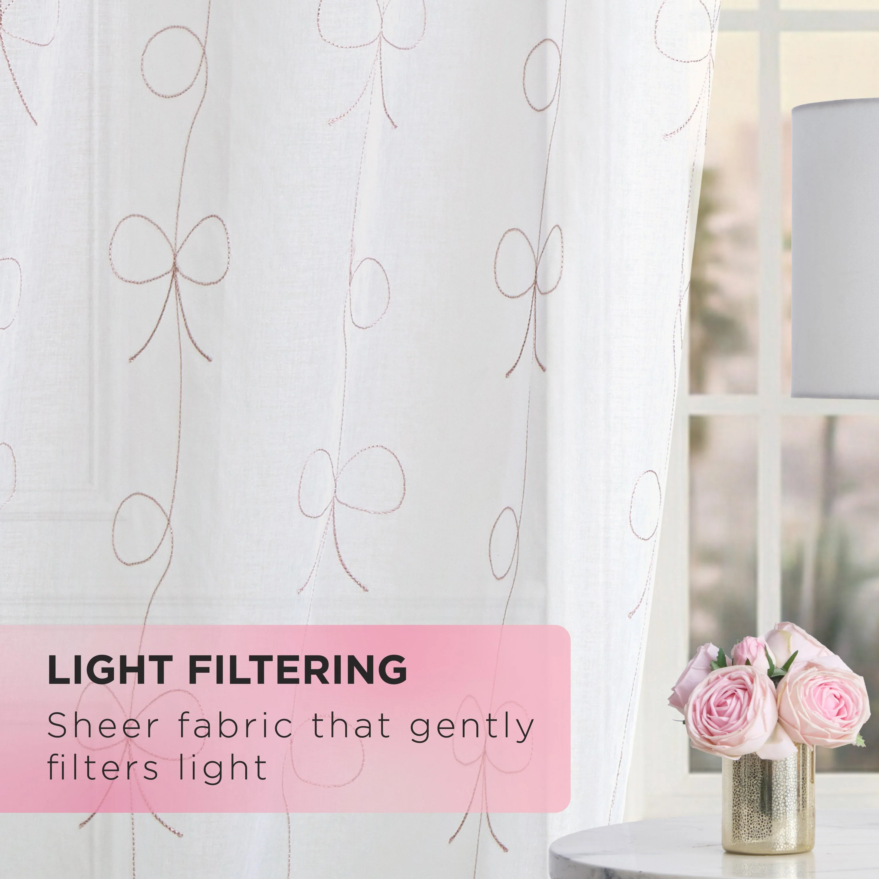 Vertical Bow Ribbon Sheer Window Curtains - Image 6